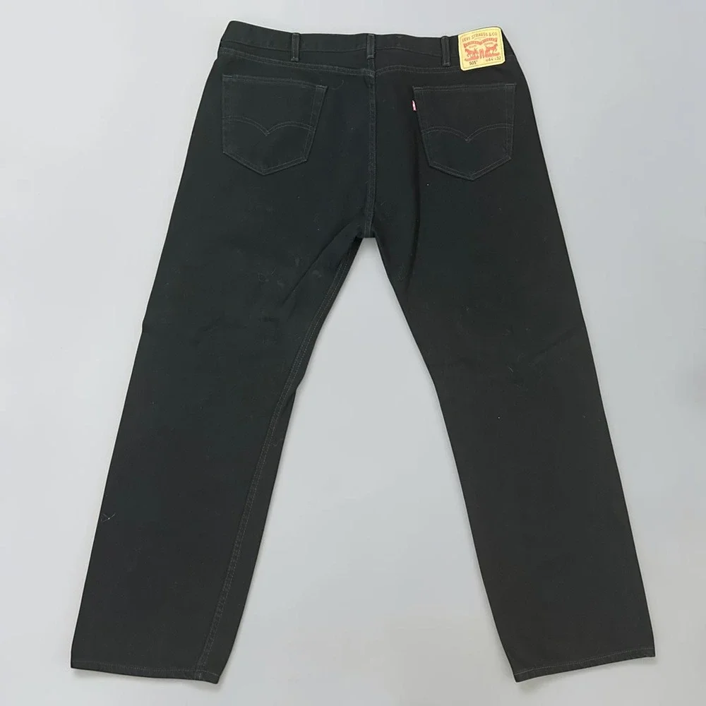 Levi's 505 Regular Fit Black Denim Jeans Mens W44 L32 Straight Leg Heavyweight